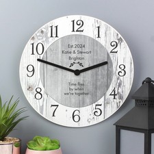Personalised Shabby Chic Large Wooden Kitchen Wall Clock New Home Wedding Gift