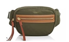 Tory Burch Perry olive green nylon compact belt bag sling w/ brown leather trim
