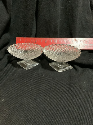 Vintage Pressed Glass Open Salt Cellars Pedestal Footed Dishes Pair