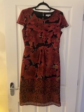M&S Per Una ladies Orange Black Floral Chiffon Layered Knee Length Dress 12