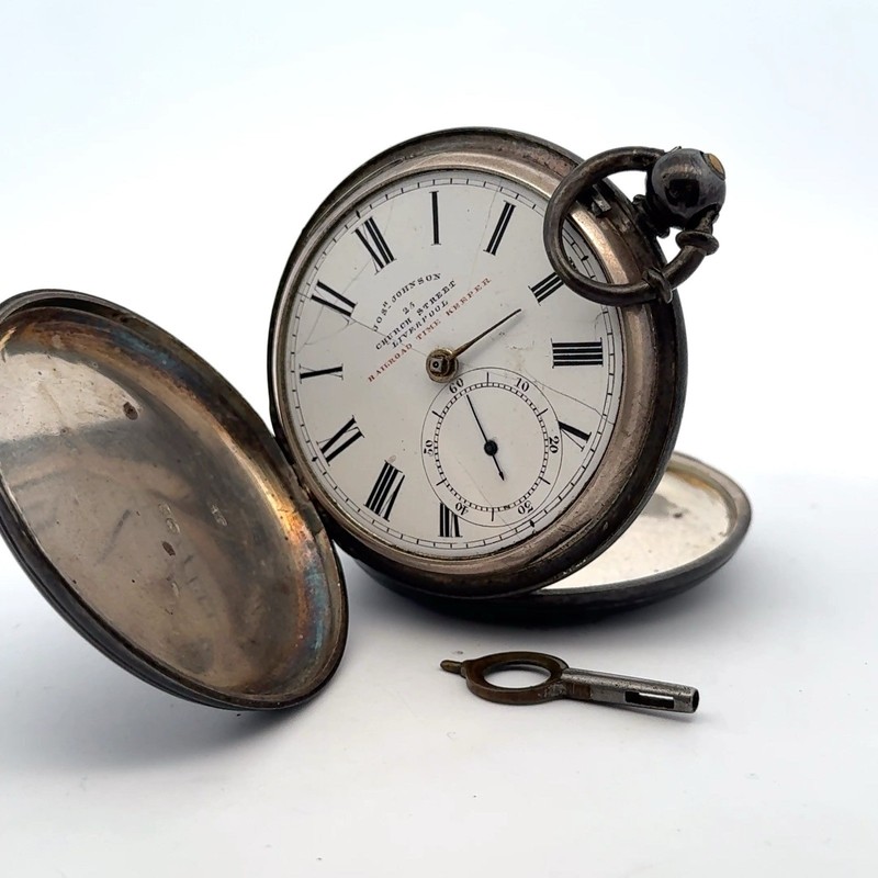 Joseph Johnson Liverpool Railroad Time Keeper Sterling Silver Case FOR PARTS