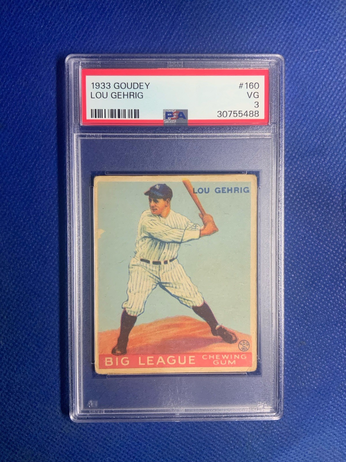 1933 Goudey Baseball #160 Lou Gehrig Rookie Card RC Graded PSA 3 Yankees