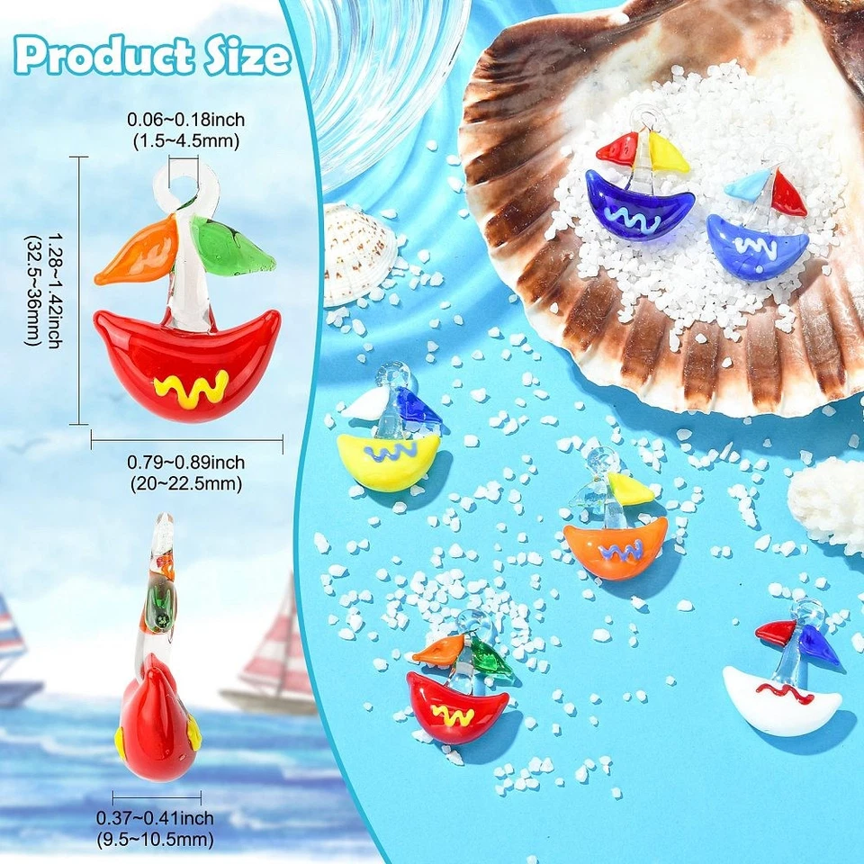 Dijes colgantes hechos a mano de murano para barco para pendientes collar joyería hágalo usted mismo 6 piezas Foto 3 de 4