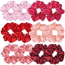 12 Pcs Satin Silk Scrunchies Soft Hair Ties Fashion Bands Hair Bows Elastic B...
