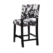 Linon Corey 24" Cow Print Counter Stool with Silver Nailheads in Black Wood