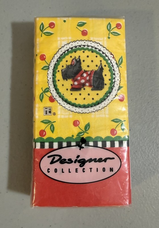 Mary Engelbreit Pocket Tissues/Handkerchiefs with Scottie Dog/Cherries NIP