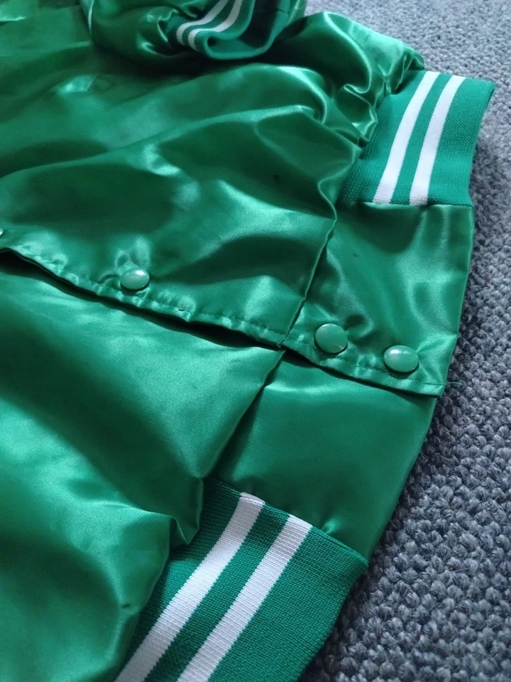 L Green Vintage 7-UP Soda hartwell Satin Bomber Jacket. Retro shiny varsity - Image 3 of 4