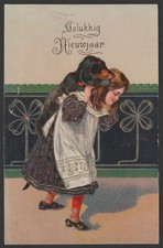 1907 Girl Carrying a Dachshund Dog Embossed Postcard New Year