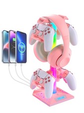 RGB Gaming Headphones Stand 2 USB Ports Pink Headset 10 Light Modes Desk