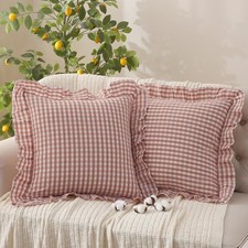 Pink Tan Gingham Throw Pillow Covers 100 Washed Cotton Like Linen Feel Soft