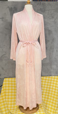 VTG 80s Miss Elaine Peignoir Pink Satin Robe Bell Sleeve Floral USA Union Made