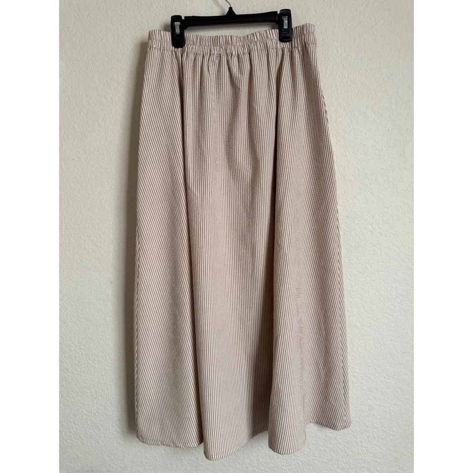 NWOT Nicole Miller Striped Button Front Midi Skirt A Line Elastic Waist Neutral - Image 3 of 4