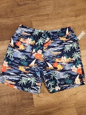 George Men's L 36-38 Above the Knee Swim Shorts Navy Ocean Island Trunks