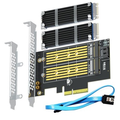 PA12HS M.2 PCIe Adapter for One M.2 NVMe SSD and One M.2 SATA SSD, Including ...