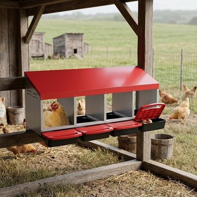 3/4 Hole Metal Roll Away Chicken Nesting Box for Egg Laying Hen Poultry Coop
