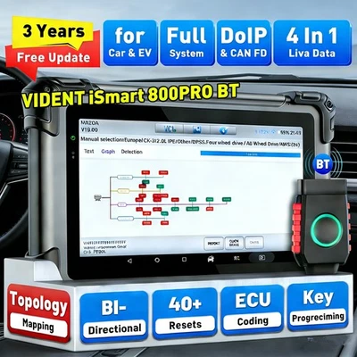 VIDENT iSmart 800PRO BT Bidirectional OBD2 Scanner Topology Mapping for Car & EV