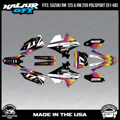 Graphics Kit for  SUZUKI RM125 250 2001-08 POLISPORT RESTYLE  Axis - Rainbow