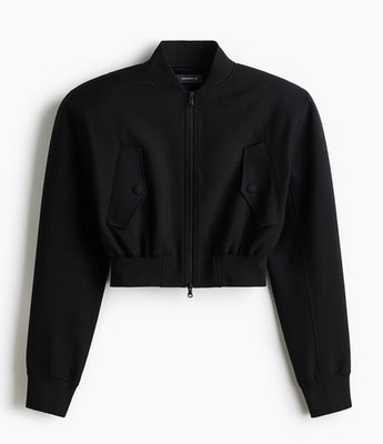 WARDROBE.NYC X H&M - Women BLACK WOOL CROPPED BOMBER JACKET - SZ L - NEW HM NWT