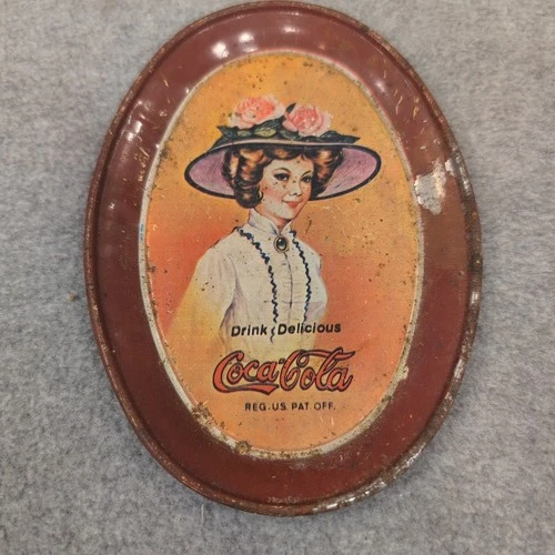 Vintage Coca Cola Oval Tin Tray Drink Refreshing Soda Advertising Collectible