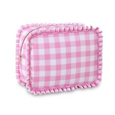 Gingham Ruffle Makeup Bag,Large Travel Cute Cosmetic Bag for Women Girls,Toil...