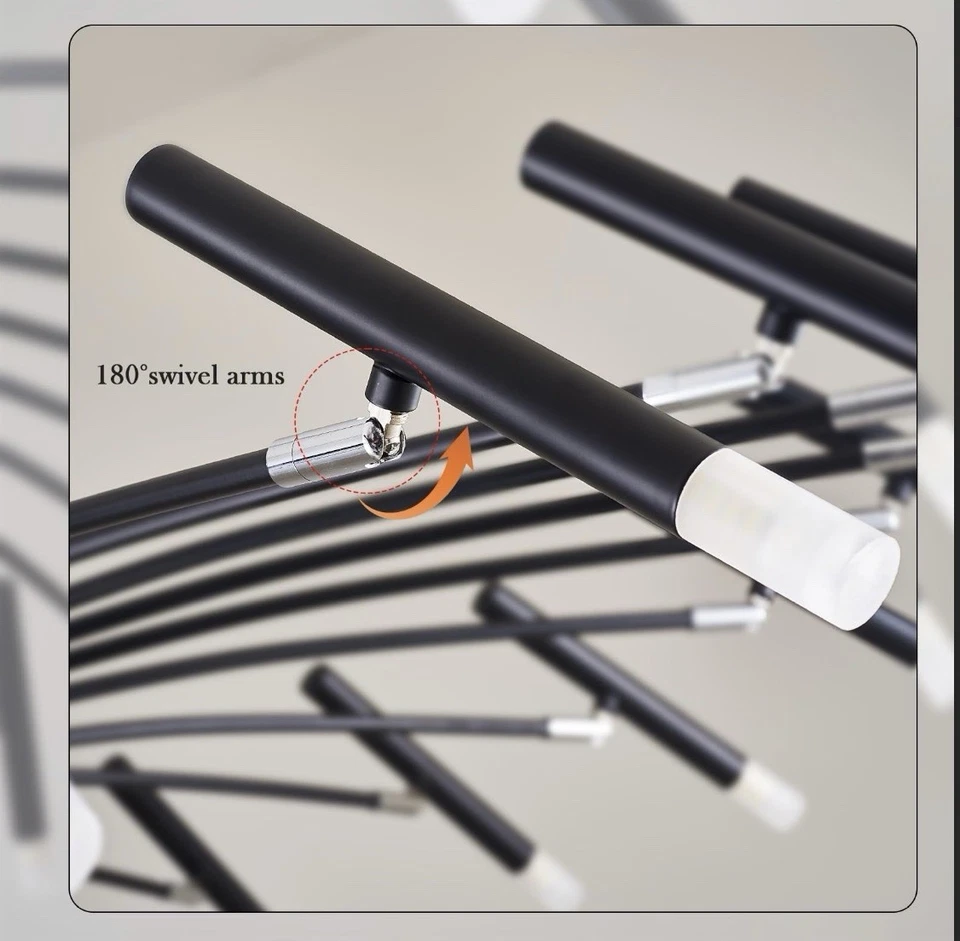 Lámpara de araña moderna negra lámpara grande iluminación colgante de techo ajustable... Foto 3 de 4