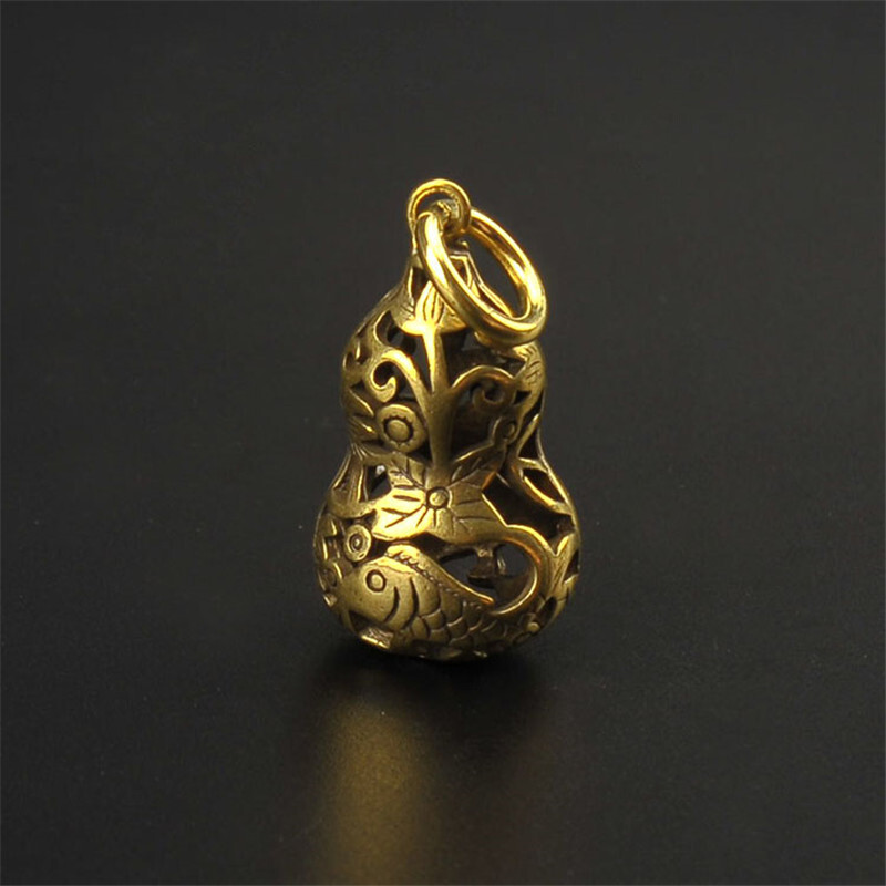 Pure Brass Gourd Key Chain Pendant Necklace Hanging Keyring Lanyard Ornament
