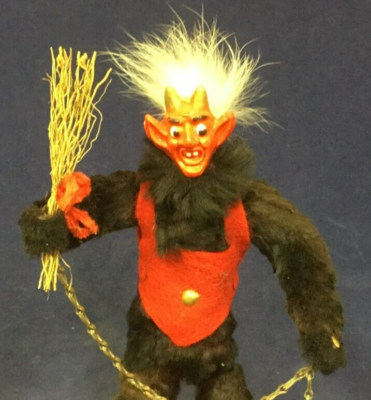 1920's Antique German Krampus with Switch, Chain and Bucket on