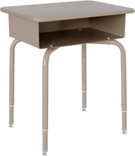 Billie Student Desk - Gray Granite Open Front School Desk - Silver Metal Frame -