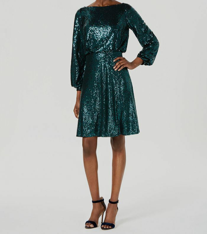 Tadashi Shoji Sequined Lace-Back Blouson Dress - Elm Green