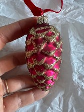 Vintage Pinecone Blown Glass Christmas ornament Red Gold Glitter