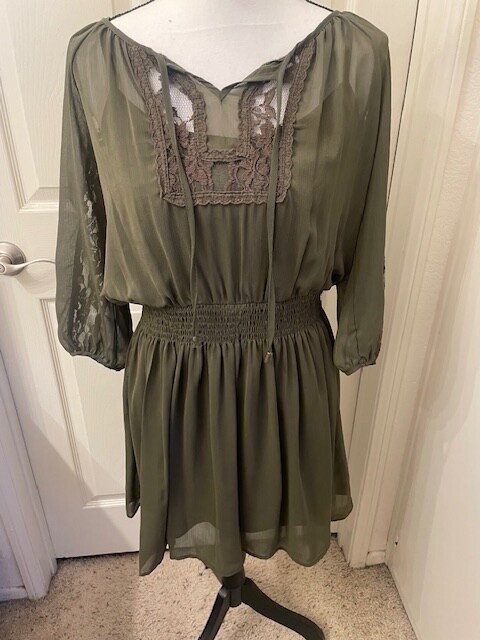 xhilaration sheer Green mini dress accented with lace Size L