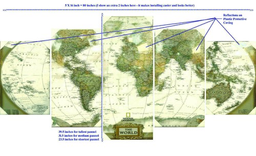 World Earth Globe Map 5 Piece Canvas Wall Art 80 in X 39.5 in Retro - Picture 4 of 4