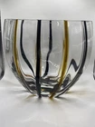 Murano Mason Style Hand blown 6” Dimple Vase With Brown/black Lines