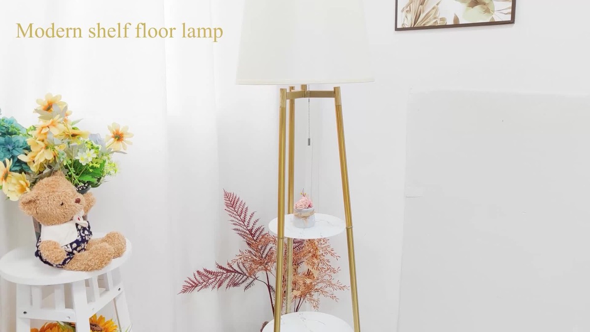 Modern Tripod LED Floor Lamp with 3 Tiered Shelves Storage