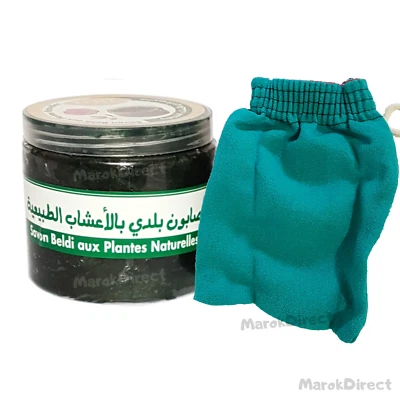 Moroccan Black Beldi Soap Natural Plant Exfoliating Kessa Glove Hamam Body Scrub