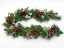 Christmas Artificial Pine Eucalyptus Red Berry Garland, 72"