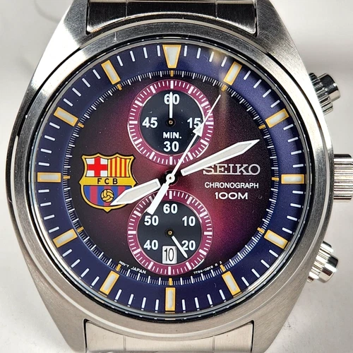 Vtg Seiko Chronograph FC Barcelona Official Men Watch W/R 100M SS Qtz (SNN265P1)