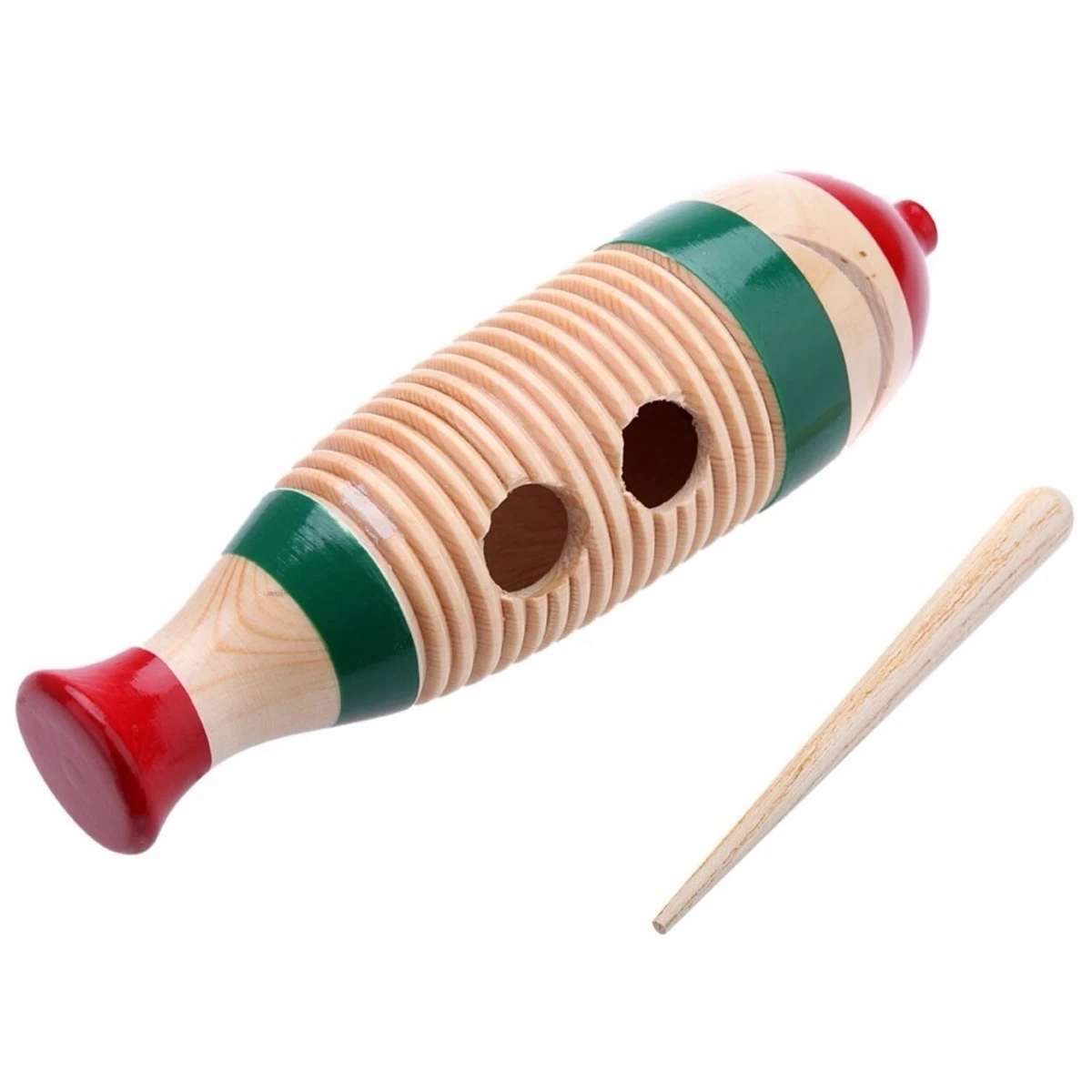 GP Percussion Traditional Wood Guiro with Scratcher Tri Color 14