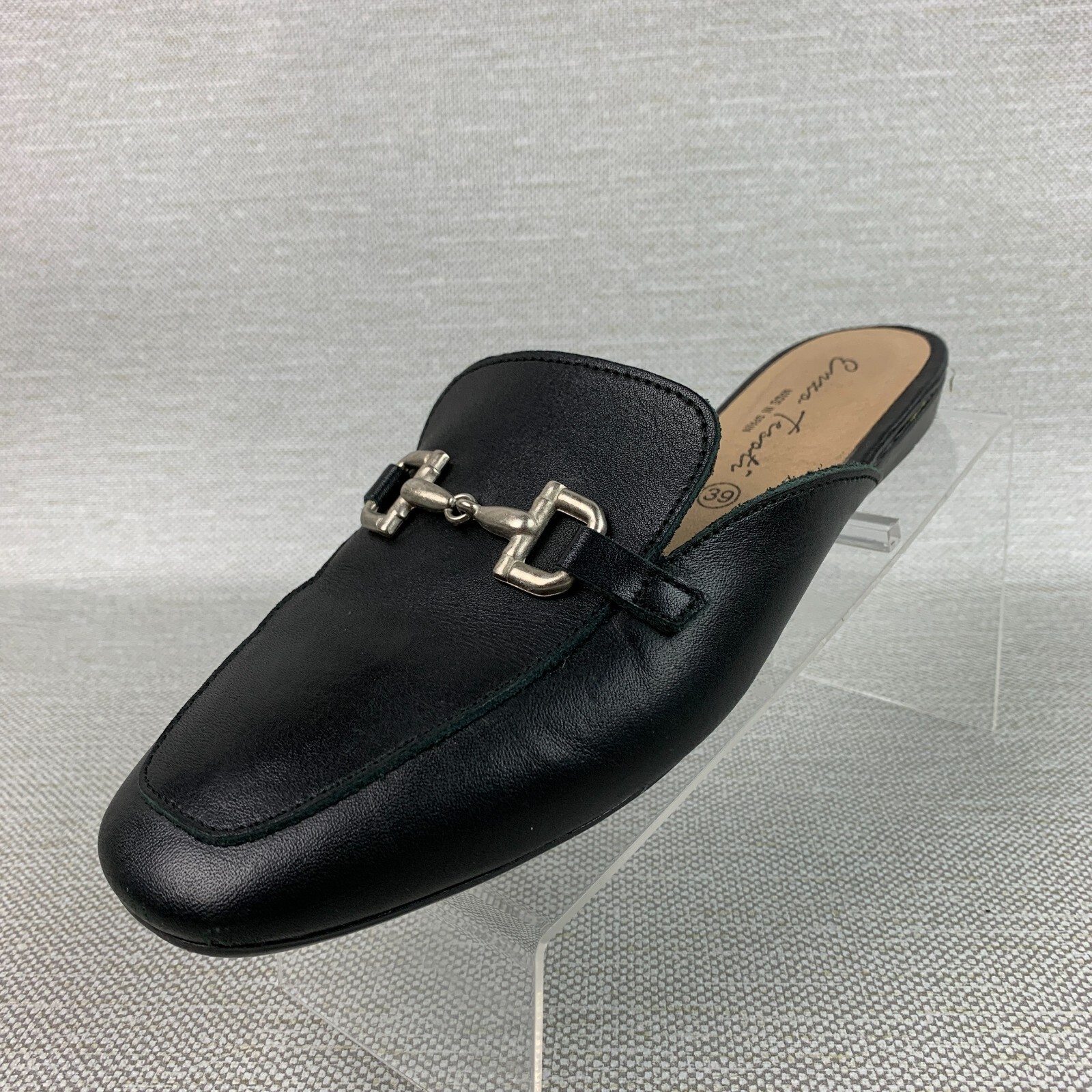 PANTOFOLA D’ORO Mocassini Enzo Tesoti Mules piatti neri in pelle punta tonda tono oro EU39 US8 5