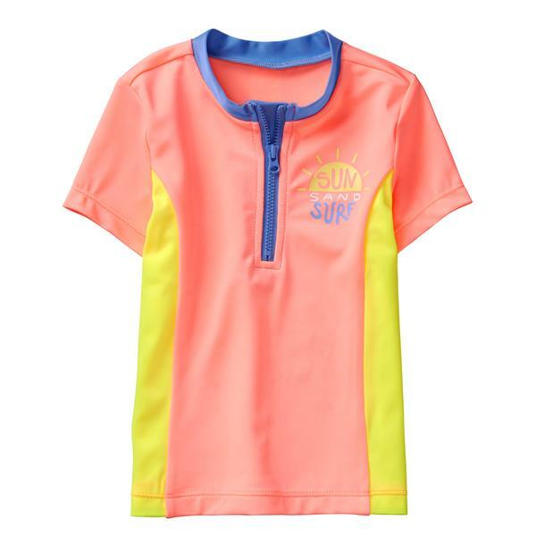 NWT Gymboree Colorblock Neon Coral Pink Short Sleeve Rashguard Swim Shirt  7-8