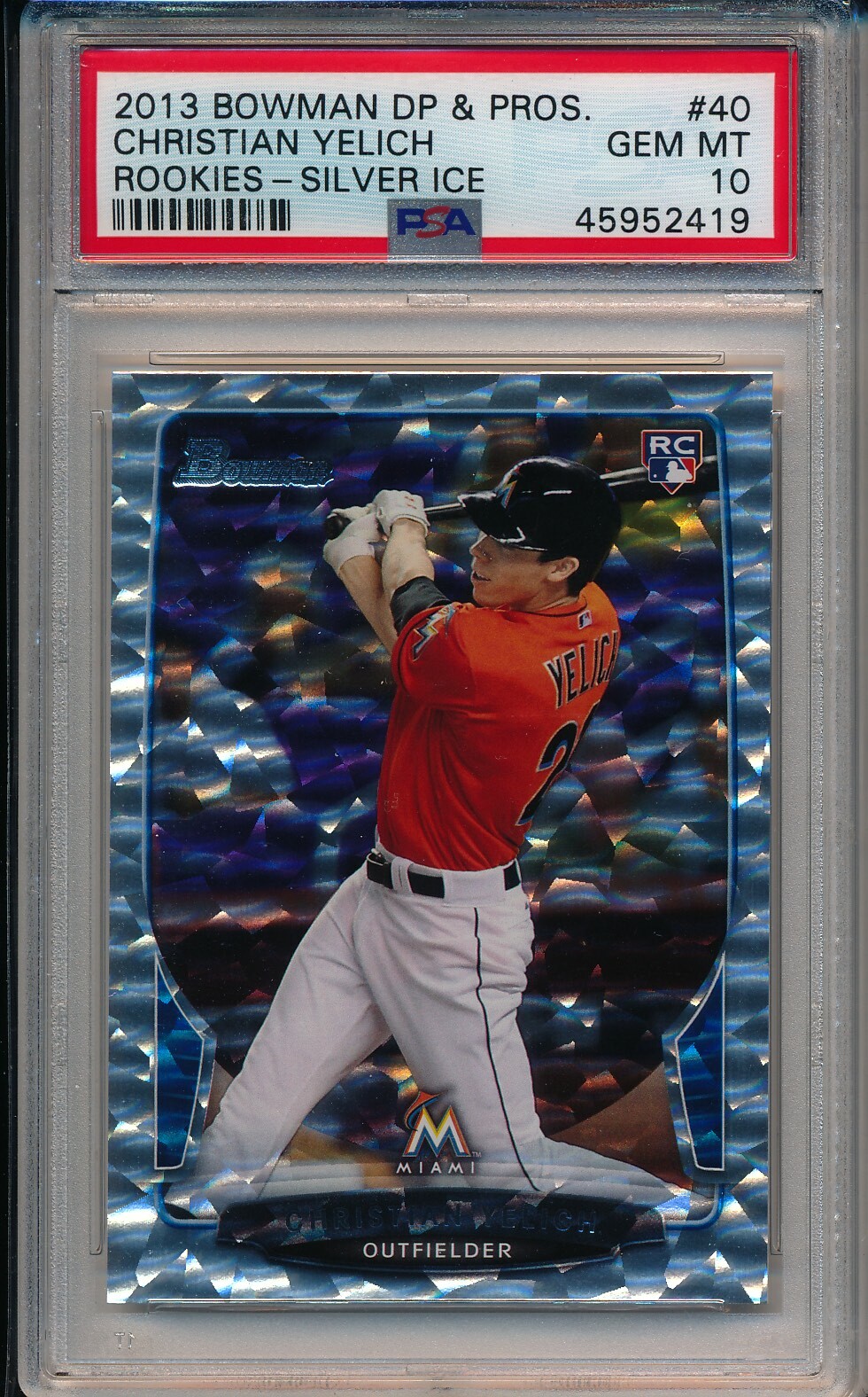 2013 BOWMAN DRAFT CHRISTIAN YELICH ROOKIE SILVER ICE #40 PSA 10 GEM MINT MVP