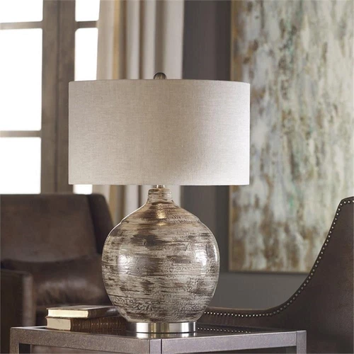 Uttermost Tamula Ceramic and Iron Table Lamp in Blue Gray/Nickel/Beige - Picture 4 of 6