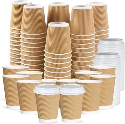 HOME-PACK Disposable Coffee Cups with Lids - Takeaway Paper Cups for Hot & Cold Drinks