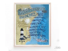 Grand Strand SC  map Print art decor Myrtle Beach vintage sign south Carolina