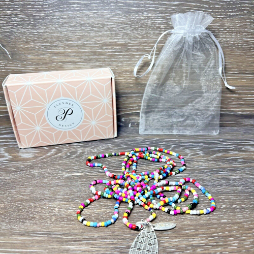 Plunder Design Trendy Jewelry Rita Multicolored Beaded Chain Necklace NEW W/ BOX - Picture 3 of 5
