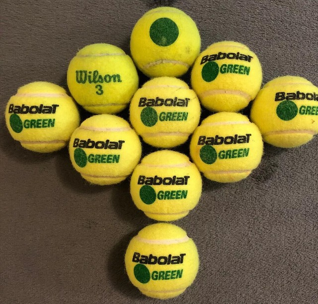 10 USED Green Dot Tennis Balls Babolat/Wilson eBay