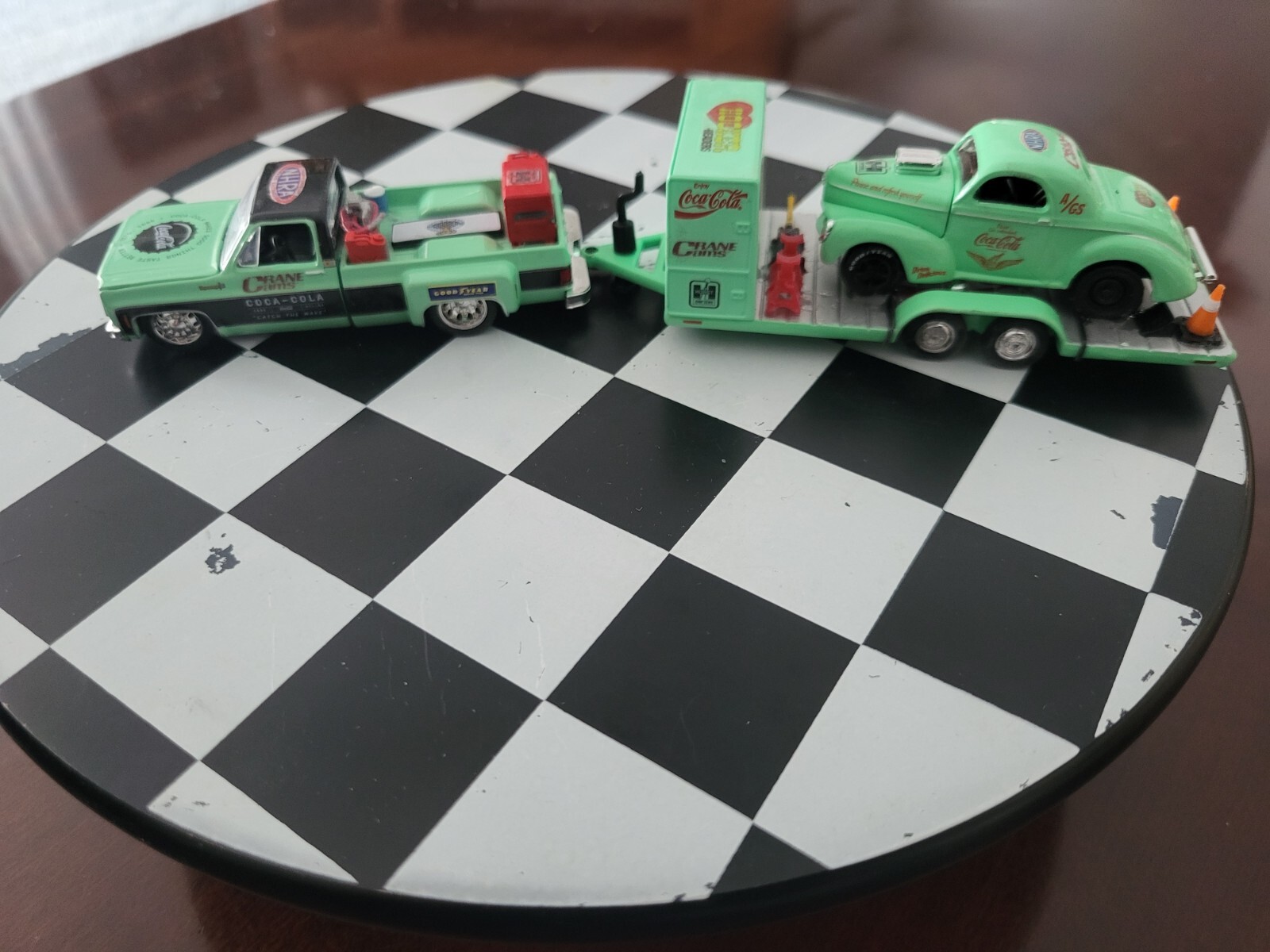 M2Green Set Coca Cola73 Chevy Cheyenne Super30 Dulally&41Willy's Coupe&Trailer