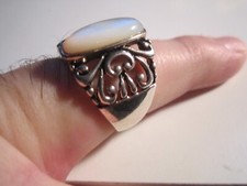 LARGE STERLING SILVER RING WITH MOONSTONE SIZE 10 1/2- BBA-23B