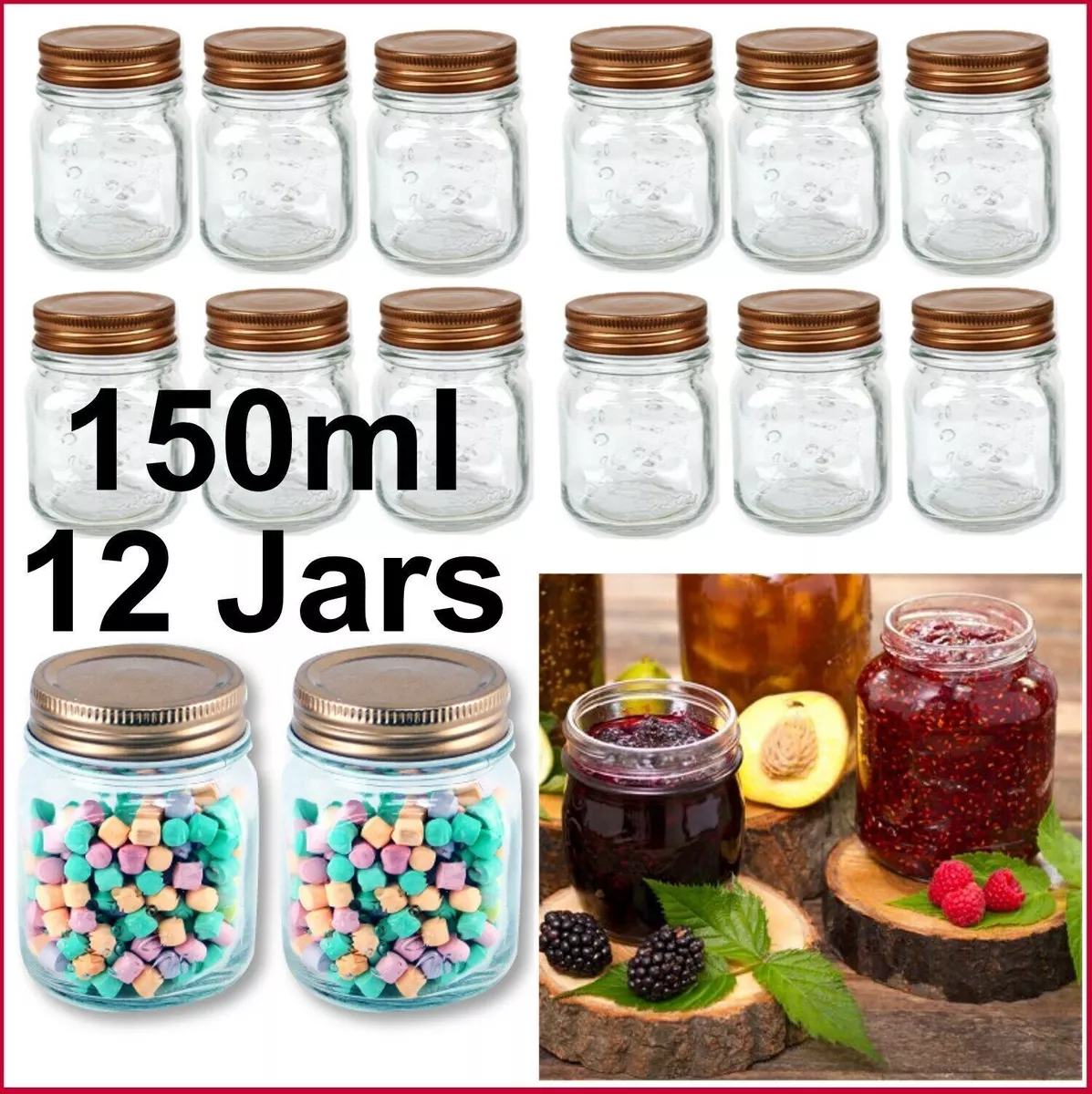 BULK 12x 150ml Glass Jars Screw Lid Preserving Wedding Favours