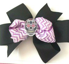 Beautiful Day of the Dead black and purple girls Hair Bow